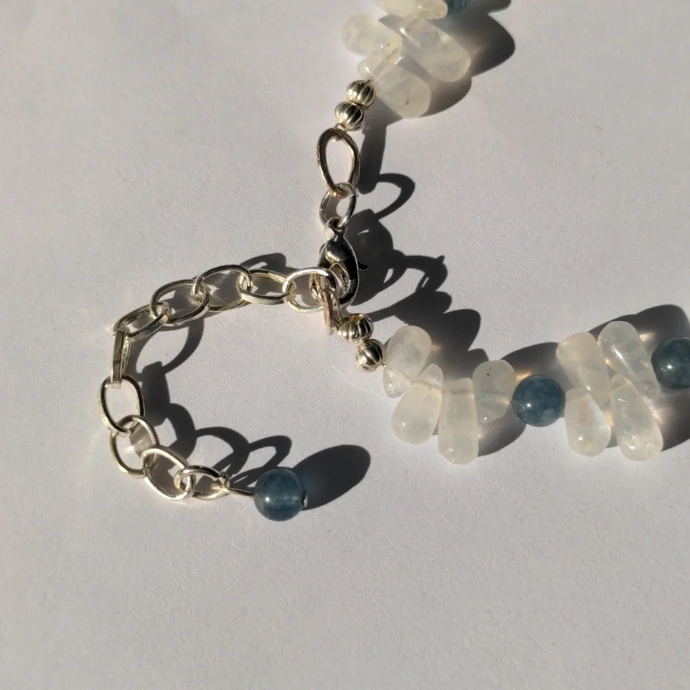 Moonstone & Kyanite Sterling Silver necklace. New Glowing Genuine Gems, Blue - Picture 4 of 4
